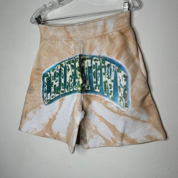 Chinatown Market Beige Tie Dye Island Arc SweatShorts Side and Back Pocket S - Picture 3 of 13